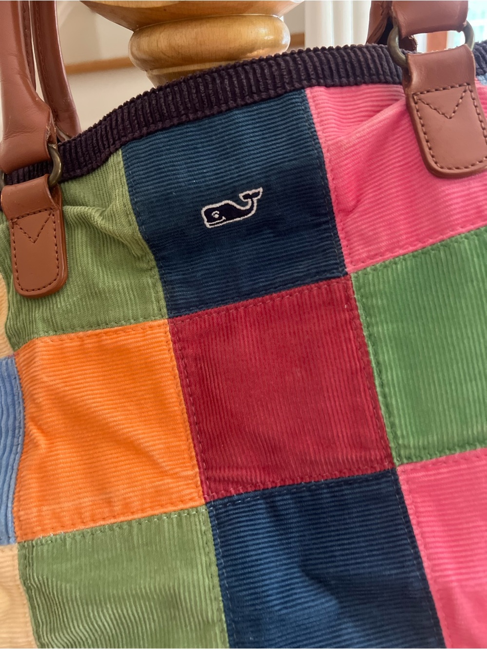 Vineyard Vines Patchwork Corduroy Tote with Leather Handles - Picture 2 of 11